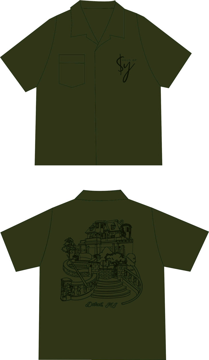 The Cameron Bowling Style Shirt- Olive Green